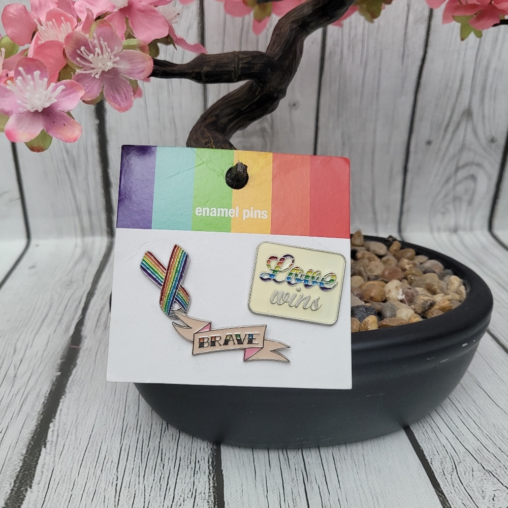 New Colorful 3 Enamel Pins Set Badge Lapel Pins Brave Love Wins